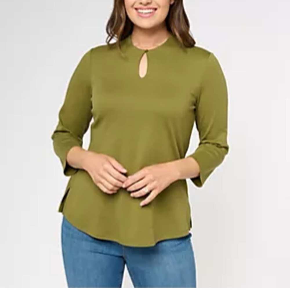 Isaac Mizrahi Olive Keyhole Blouse